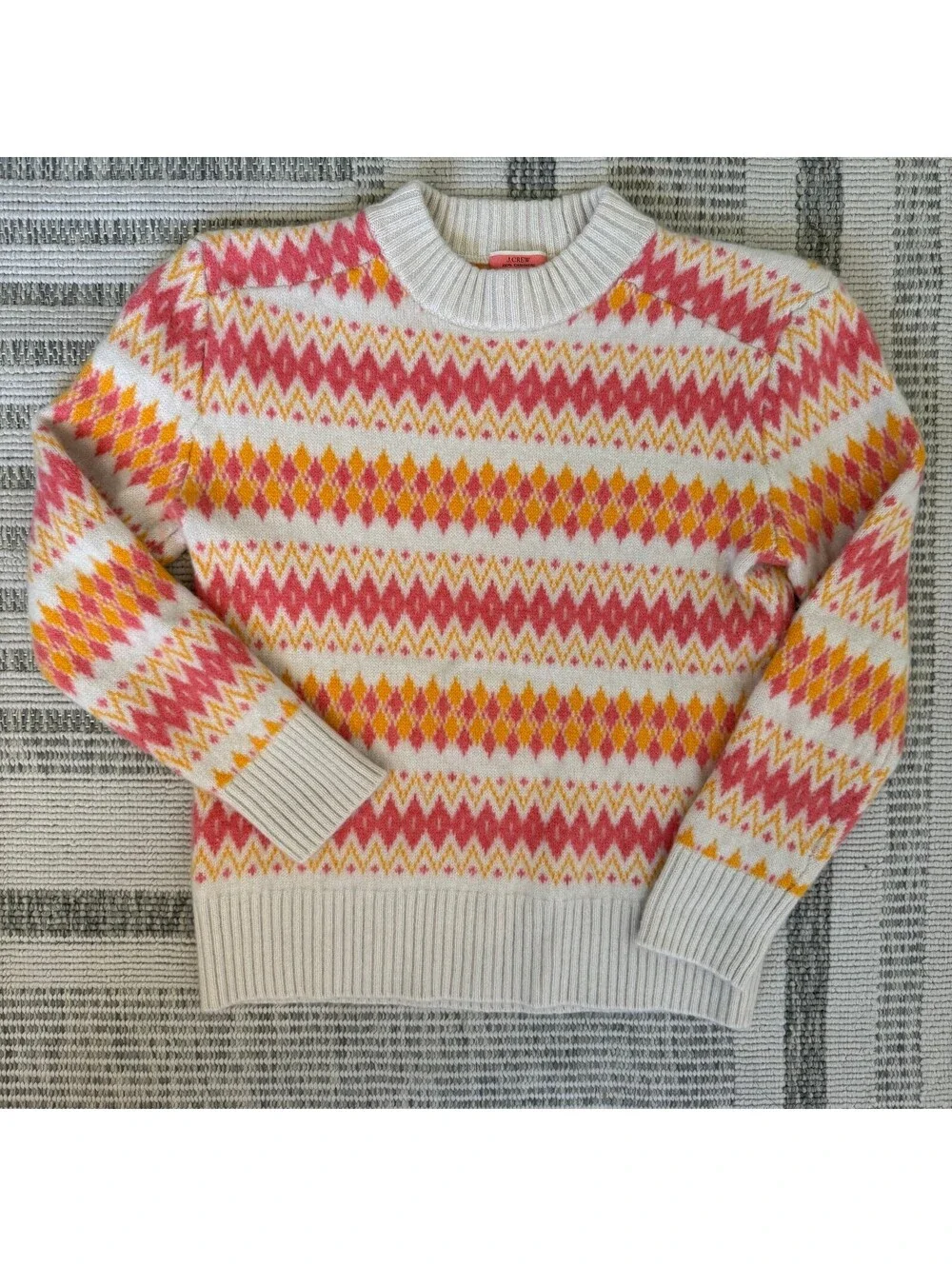 J.Crew 100% Cashmere Fair Isle Sweater Pink Orange Crewneck Women's S